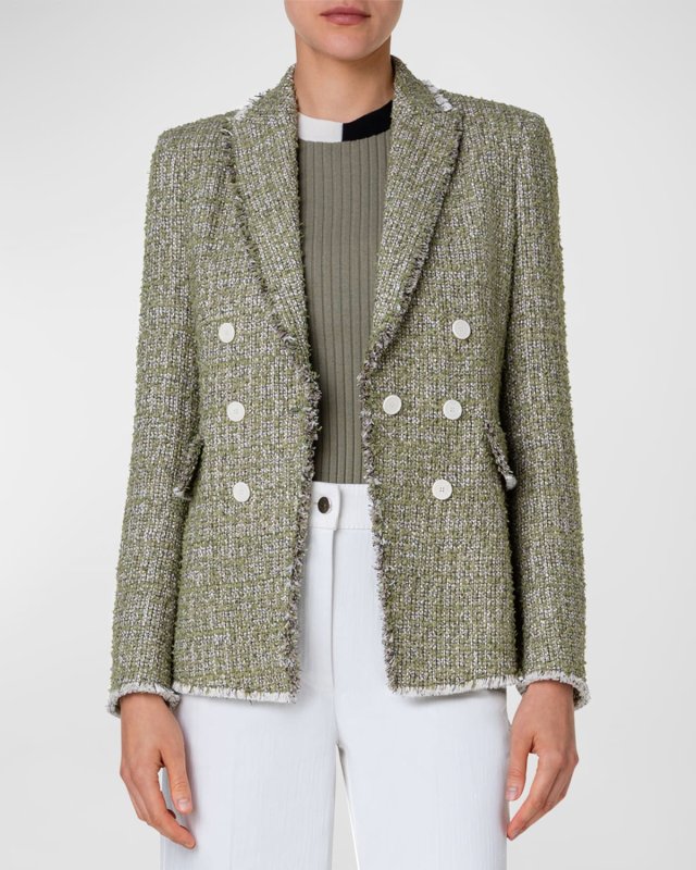 Double-Breasted Illusion Tweed Blazer Jacket